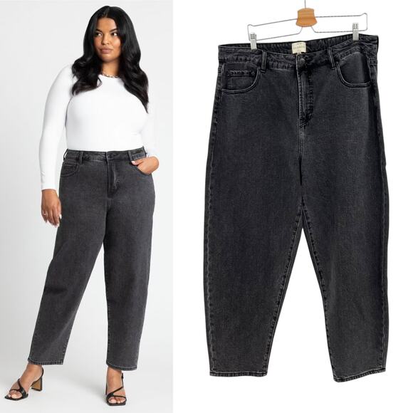 Eloquii The Barrel Leg Jean High Rise Denim Vintage Black Plus Size 16 - Picture 1 of 13